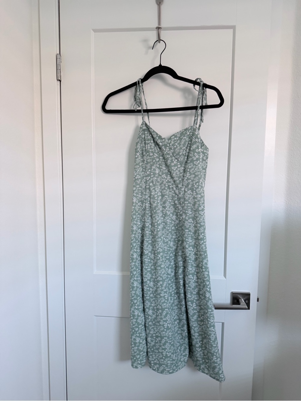 Sage Green Floral Tie-Strap Midi Dress